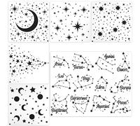 SAVITA 6pcs Night Sky Stencil, Moon and Stars Template & Zodiac Stencils, Twinkle Star Stencil for Painting Starburst Stencil Wall Painting Stencil for Wooden Furniture Paper Windows Walls Canvases