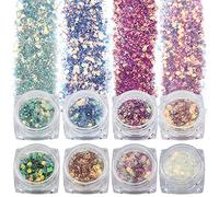 SAVITA 8 Colors Iridescent Glitter Flakes, 3D Holographic Mermaid Nail Sequins, Bling Chunky Glitter Irregular Paint for Art Craft Festival Cosmetic Body Decoration