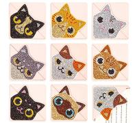 SAVITA 8pcs DIY Diamond Art Bookmarks, PU Leather Triangle Bookmarks Kit for Book Lovers (Cat Pattern)