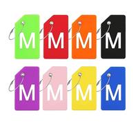 SAVITA 8pcs Silicone Luggage Tag, Initial Letter Luggage Tags with Name Card, Stainless Steel Loop for Bags, Baggage, Travel, Sports (Letter M)