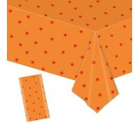 SAVITA Anime Theme Party Tablecloth, 108x54in Waterproof Plastic Table Cover with Yellow and Red Stars Print for Birthday Party Decoration & Supplies