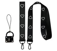 SAVITA Black Hand Wrist Strap Lanyard, Nylon Neck Lanyard Strap with Love Heart Patterns for Keychains Key Phone ID Name Tag Badge (2pcs)