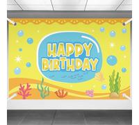SAVITA Cartoon Sponge Birthday Backdrop, 4.92x3.28ft Vibrant Yellow Happy Birthday Banner Sponge-Themed Party Decorations for Photo Booth Wall Decorations Party Supplies