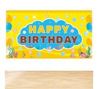 SAVITA Cartoon Sponge Birthday Banner, 5.91x3.28ft Cartoon Yellow Themed Happy Birthday Banner Backdrop for Photo Booth Props Party Supplies