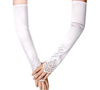 SAVITA Fingerless Long White Elbow Length Satin Gloves - Stretchy Opera Evening Party 1920s Gloves for Women