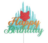 SAVITA Fox Happy Birthday Cake Topper, 17x15cm/6.7x6in Glitter Fox Theme Cake Decoration for Cartoon Animal Themed Celebrations & Birthday Parties