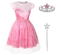 SAVITA Girls Costume Set, Tulle Dress with Sparkling Crown & Star Stick Kids Party Outfit for Halloween Proms Cosplay (8-10 Years, 160)