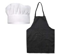SAVITA Hat Apron Set White Chef Hat Black and White Stripped Apron Professional Chef Outfit Set For Adults House Hotel Restaurant Use