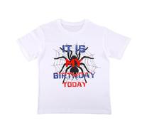 SAVITA It is My Birthday Today T-Shirt, White Cotton Cartoon Spider Birthday T-Shirt Gift for Kids Youth (M/10-12Y)