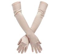 SAVITA Long Elbow Satin Gloves - 21" Stretchy 1920s Opera Evening Party Dance Gloves for Women (Champagne Color)
