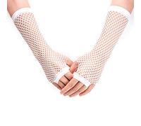 SAVITA Long Fishnet Gloves for 80s Costume Evening Party Supplies (1 Pair) (White)