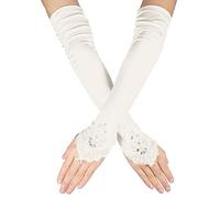 SAVITA Long Lace Gloves - Soft Fingerless Lace Gloves for Bridal Wedding, Tea Party, Masquerade (Creamy-White)
