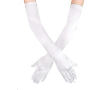 SAVITA Long White Satin Elbow Gloves - 21" Stretchy 1920s Opera Evening Party Dance Gloves