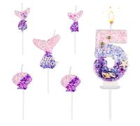 SAVITA Mermaid Number Candles, 6pcs Mermaid Cake Topper Shell Sequins Numeral Candle Pink Purple Table Centerpieces for Birthday Cake Themed Party Anniversary Wedding Decoration(Number 5)