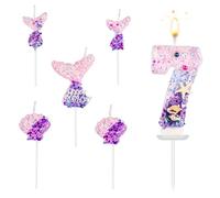 SAVITA Mermaid Number Candles, 6pcs Mermaid Cake Topper Shell Sequins Numeral Candle Pink Purple Table Centerpieces for Birthday Cake Themed Party Anniversary Wedding Decoration(Number 7)