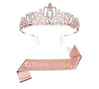 SAVITA Mom to Be Baby Shower Decorations, Mum to Be Baby Shower Mommy to Be Sash and Tiara Set Mummy to Be Crown and Sash for Pregnant Mommy (Rose Gold)