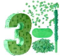 SAVITA Number Mini Pixel Piñata, Green Pixel Birthday Party Favor with Stick Blindfold Confetti Piñata for Birthday Party Decor (3)