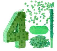 SAVITA Number Mini Pixel Piñata, Green Pixel Birthday Party Favor with Stick Blindfold Confetti Piñata for Birthday Party Decor (4)