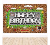 SAVITA Pixel Birthday Backdrop, 150x100cm/59x39in Pre-Punched Fun Video Game Themed Birthday Banner for Game Night Theme Happy Party Boy Background Decor Photo Props Decorations