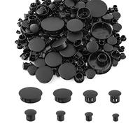 SAVITA Plastic Hole Plugs, 5/6/8/10/13/16/25/38mm Flush Type, Locking Insert End Cap, Panel Hole Plugs for Cabinets Machines Furniture (280pcs, Black)