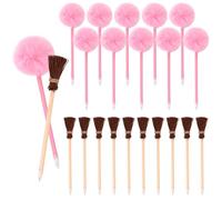 SAVITA Princess Party Favors, Include 10pcs Broom Pencils & 10pcs Pink Fluffy Pens for School Office Use Pink Pom Pom Ballpoint Pens & Wooden Broom Pencils Party Supplies for Adults Teens Kids