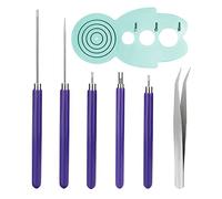 SAVITA Quilling Kit, 5 Piece Quilling Slit Tools Including a Curling Trainer and a Pair of Tweezers for Paper Flowers, Crafts, Beginners (Blue, Purple)