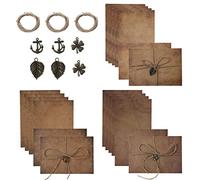 SAVITA Set of 30 Vintage Envelopes and Antique Papers, 16.5 x 11.5 cm, 6 x Antique Envelopes and 12 x Antique Paper with 6 x Hemp Ropes, 6 x Metal Charms for Writing (Style 1)