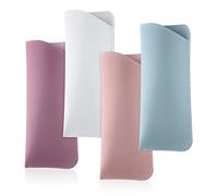 SAVITA Soft Leather Glasses Cases, 4pcs Eyeglasses Case Portable PU Leather Glasses Bag Sunglasses Pouch for Women Men 2.8 x 6.8 Inch, 4 Colors