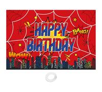 SAVITA Spider Web Backdrop, 5x3ft Colorful Happy Birthday Party Banner with String for Boys Baby Shower Birthday Party Decoration Supplies