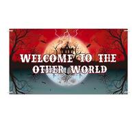 SAVITA Welcome To The Other World Backdrop, 180x100cm/71x39in Polyester Birthday Tapestry Spooky Theme Party Background Banner Wall Decor for Halloween Party Decoration Supplies Photo Props