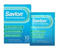 Savlon Wound Cleansing Wipes, Alcohol Free, Cleaning Wipes for Wounds, Pack of 10 Wipes, Gentle, for Cuts and Grazes, Sterile, Alcohol