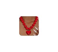 SAVNOJW Big Chunky Red Beaded Love Heart Pendant Choker Necklace for Women Statement Large Round Bead Bohemia Y2k Prom Party Jewelry Gift Costume Accessories, One Size, Metal, No Gemstone