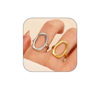 SAVNOJW Charming Oval Round Open Rings Set for Women, 14K Gold Geometric Round Round Rings Geometric Circle Joints Minimalist Irregular Gifts Stainless Steel No Stone
