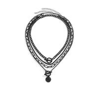 SAVNOJW Gothic Multi Layered Pendant Necklace Set for Women, Black Heart Star Coin Choker Adjustable Double Ot Clasp Toggle Necklace Vintage Halloween Jewelry, Metal, No Gemstone
