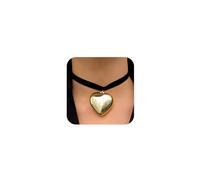 SAVNOJW Trendy Gold Puffy Heart Pendant Choker Necklace for Women, Simple Silver Polished Love Hearts Black Velvet Rope Necklace Y2k Party Bestie Jewelry Gift, One Size, Metal, No Gemstone