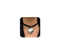 SAVNOJW Trendy Gold Puffy Heart Pendant Choker Necklace for Women, Simple Silver Polished Love Hearts Black Velvet Rope Necklace Y2k Party Bestie Jewelry Gift, One Size, Metal, No Gemstone