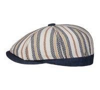 Lierys Savoca Flatcap Cap Striped Cotton Linen Newsboy Made in Italy Men Summer Blue XL (60-61 cm)