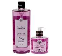 Savon de Marseille - French Liquid Soap made with Organic Olive Oil - Cherry Blossom Hand Wash 1 Litre and 330ml Bottle Dispenser Pair