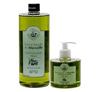 Savon de Marseille - French Liquid Soap made with Organic Olive Oil - Olive Hand Wash 1 Litre Refill and 330ml Bottle Dispenser