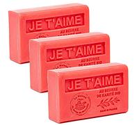 Savon de Marseille - French Soap made with Organic Shea Butter - Je t'aime (I Love You) Fragrance - Suitable for All Skin Types - 125 Gram Bars - Set of 3
