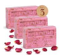 Savon de Marseille - French Soap made with Organic Shea Butter - Rose Petals Fragrance - 125 Gram Bars - Set of 3