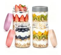 Savorella 4 Pack Overnight Oats Containers with Lids, 500ml/16oz Wide Mouth Mason Jars, Glass Food Containers with Airtight Lids for Overnight Oats Jars for Yogurt, Meal Prep, Chia Pudding (4)