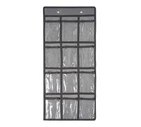 SAVORLIVING 12 Clear Pockets Classroom Pocket Chart Organizer, Cell Phones Calculator Holder with Hooks, Hanging Wall Door Calculators Phone Caddy (Grey)