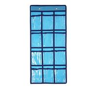 SAVORLIVING 12 Clear Pockets Classroom Pocket Chart Organizer, Cell Phones Calculator Holder with Hooks, Hanging Wall Door Calculators Phone Caddy (Blue)