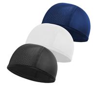 SAVOSWEET 3 PCS Summer Cycling Skull Cap, Under Helmet Cap, UPF 50+, UV Protection Cap Black White Dark Blue, Breathable Thin Helmet Liner for Mountain Climbing Running Cycling Fishing Sports