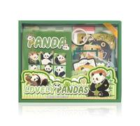 SAVOSWEET Aesthetic Scrapbook Kit Panda, Beginners Scrapbooking Kit, DIY Set with A6 Notebook, Washi Tape, Stickers, Decorative Paper, Notepad, Cards, Accessories