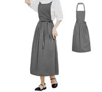 SAVOSWEET Japanese Style Aprons for Women, Cross Back Apron Cotton with 2 Pockets Dark Gray, Long Apron for Restaurants, Florists, Kitchens, Cafes, Gardens, Painting