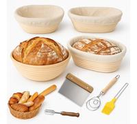SAVOURLUXE Bread Proofing Basket Set 8 PCS, Sourdough Starter Kit - Includes Banneton Proofing Basket (Round & Oval), Bread Lame, Dough Whisk, Bread Scraper, Silicone Brush