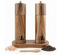 SAVOURLUXE Premium Wooden Salt and Pepper Grinder Set with Stand & Spoon - Adjus
