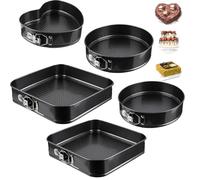 SAVOURLUXE Springform Cake Tins Heavy Duty - Pack of 5, Double Layer Non-Stick Coating, Removable Base, Heavy Duty Carbon Steel, Super Endurance - Round, Heart, Square Cake Tins for Baking (5)
